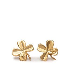 Chanel CC Logo Clover Stud Earrings Gold Plated